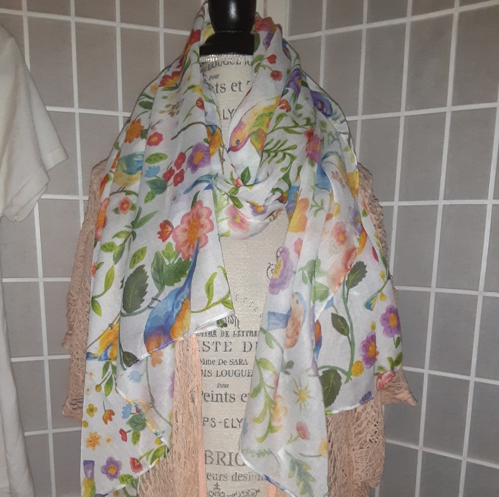 Hummingbirds, Song Birds Scarf-Lively Pattern